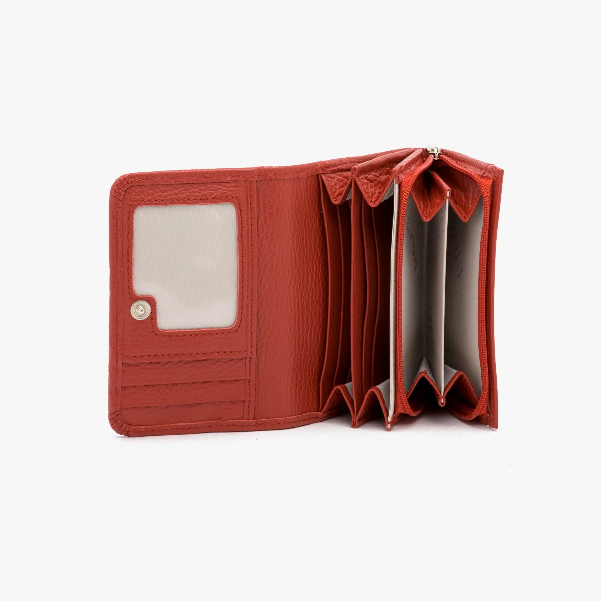 Czerwony portfel damski ze srebrnym detalem