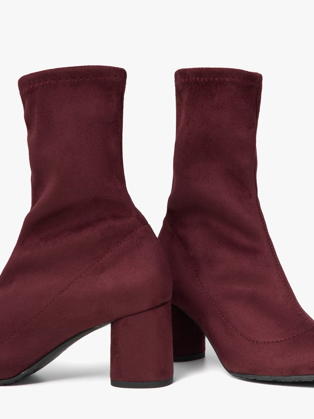 Bordowe elastyczne botki na obcasie
