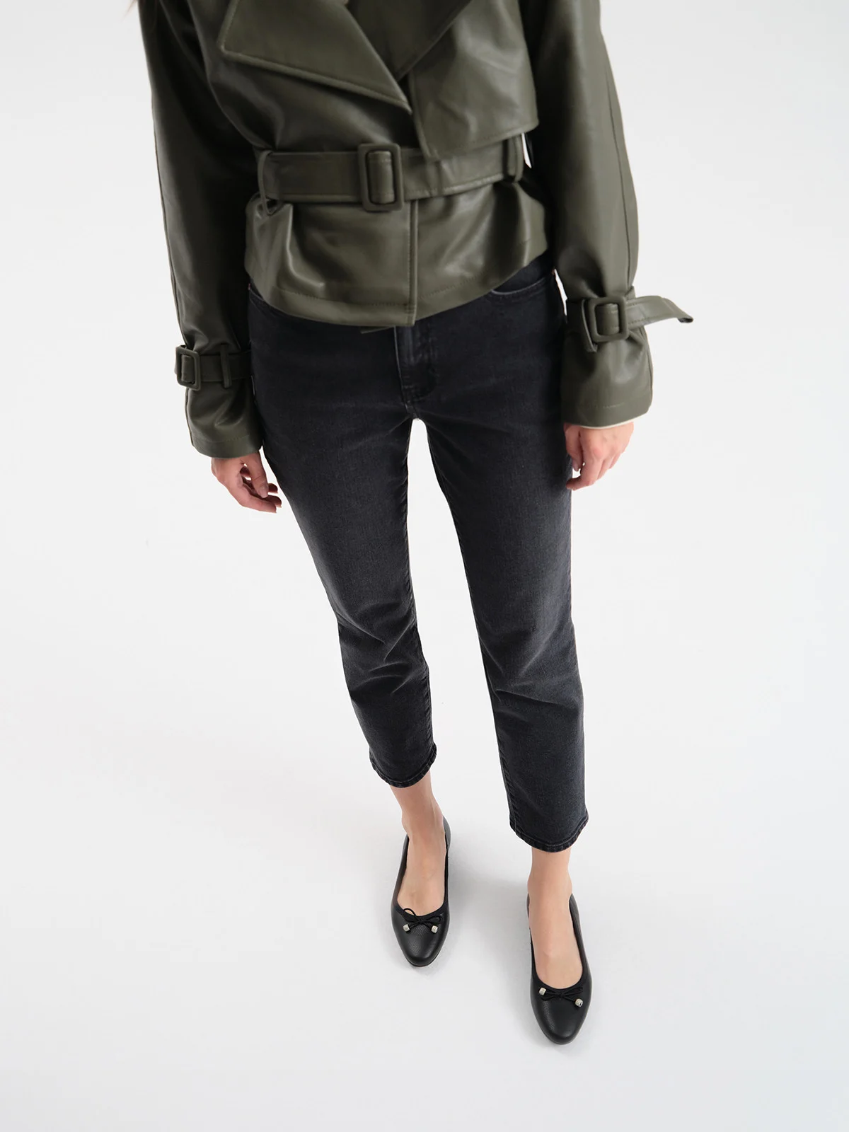 Czarne baleriny damskie z kokardą