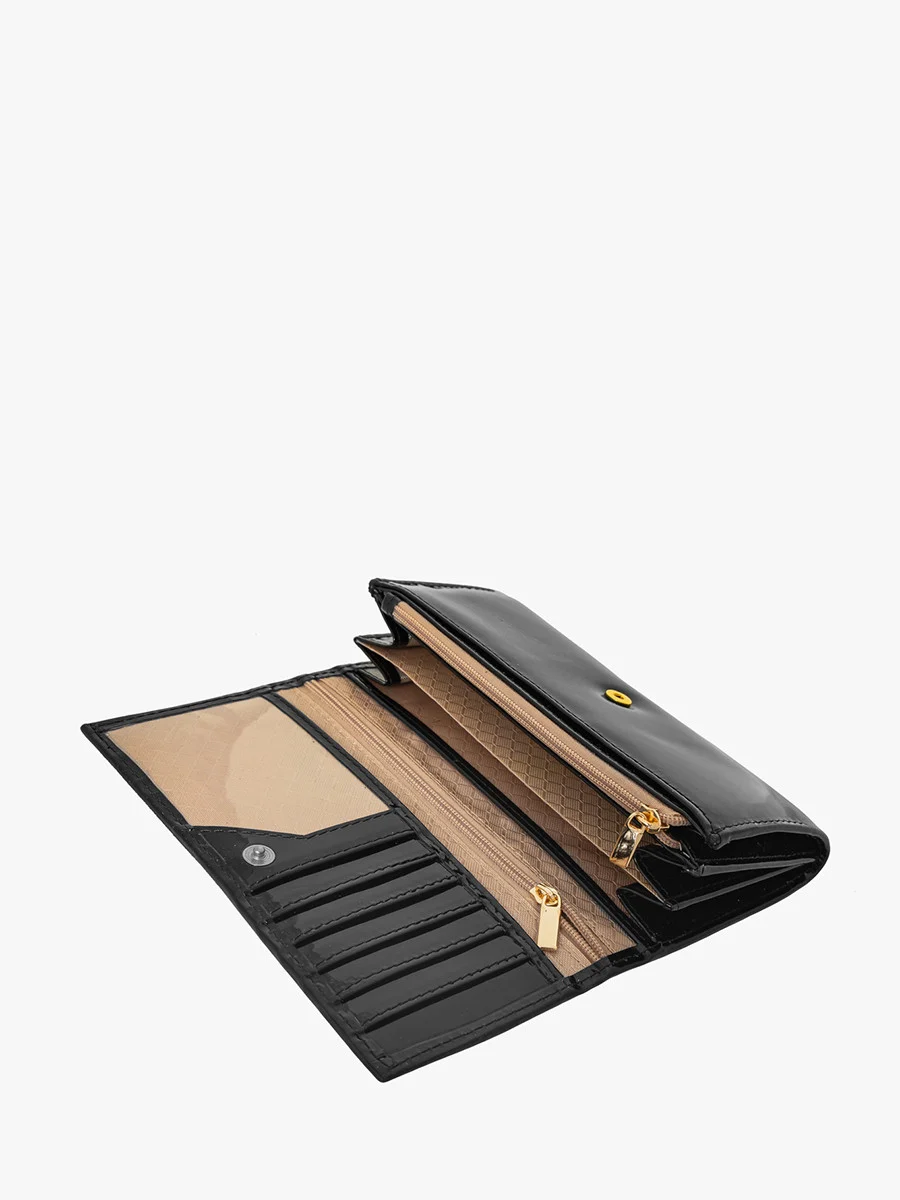 Czarny lakierowany portfel damski