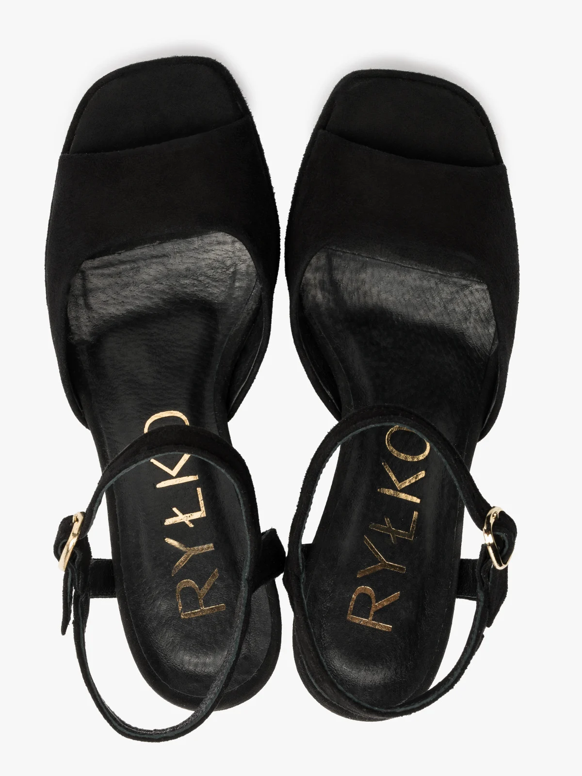 Czarne, welurowe sandały na wysokim słupku oraz balu