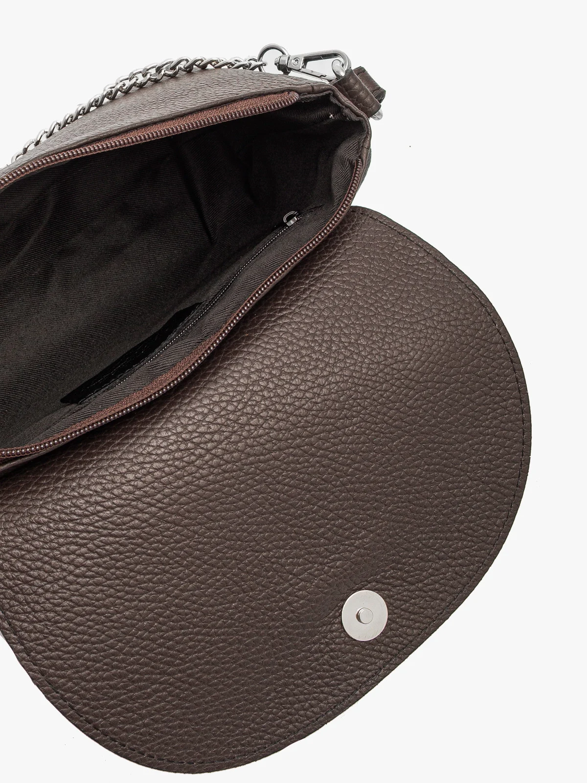 Brązowa torebka z łączonych skór z łańcuszkiem