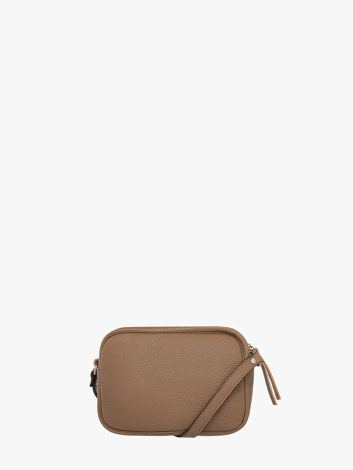 Ciemnobeżowa torebka listonoszka z frędzlem