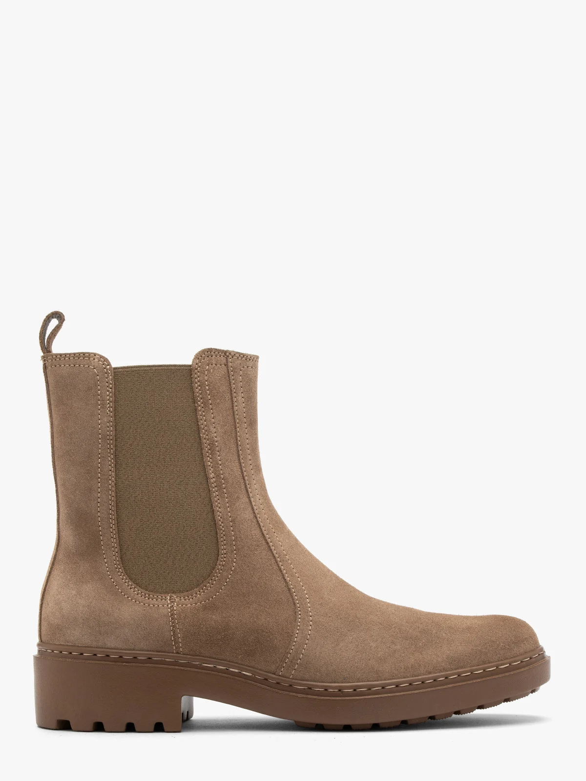 Beżowe, welurowe sztyblety damskie na lekkim spodzie