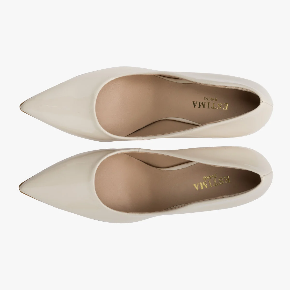 Kremowe, lakierowane szpilki na wysokim obcasie