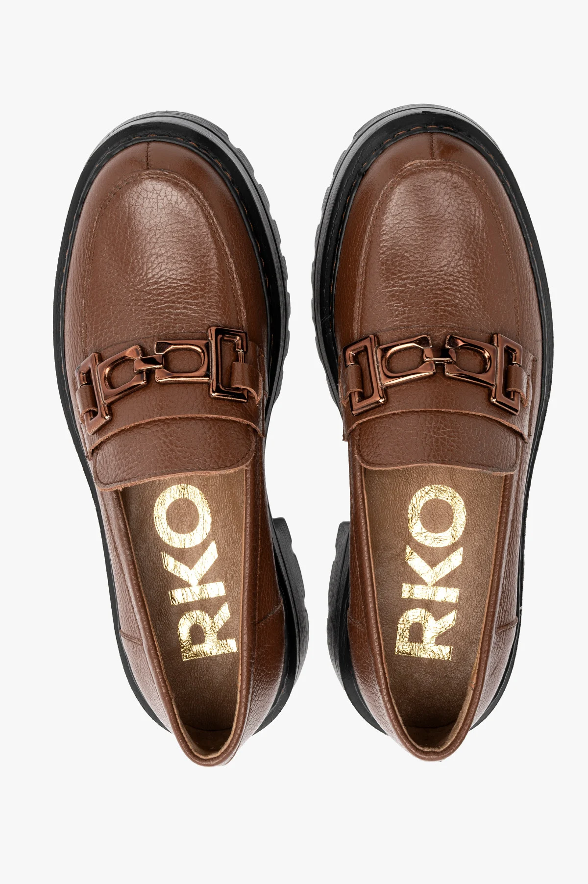 Brązowe mokasyny damskie z ozdobą na cholewce
