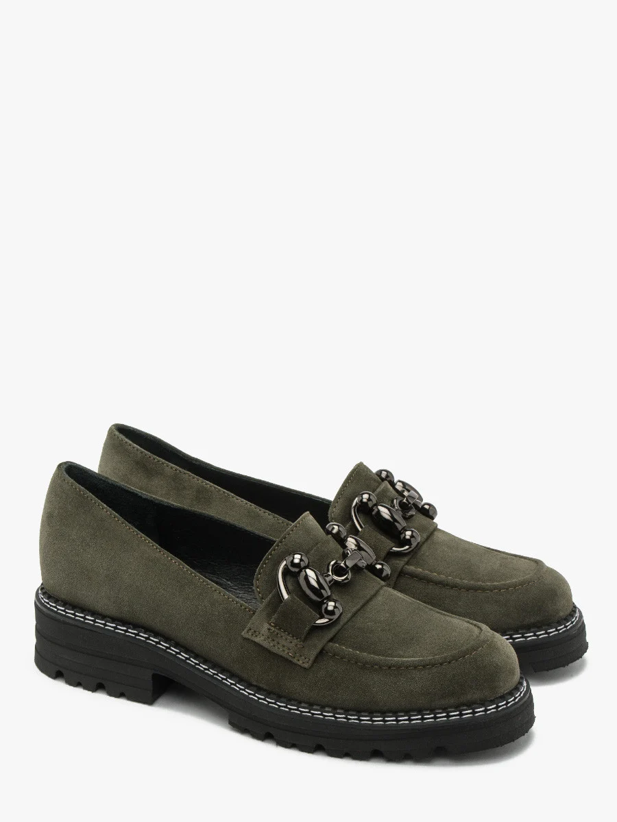 Mokasyny w kolorze khaki z ozdobą