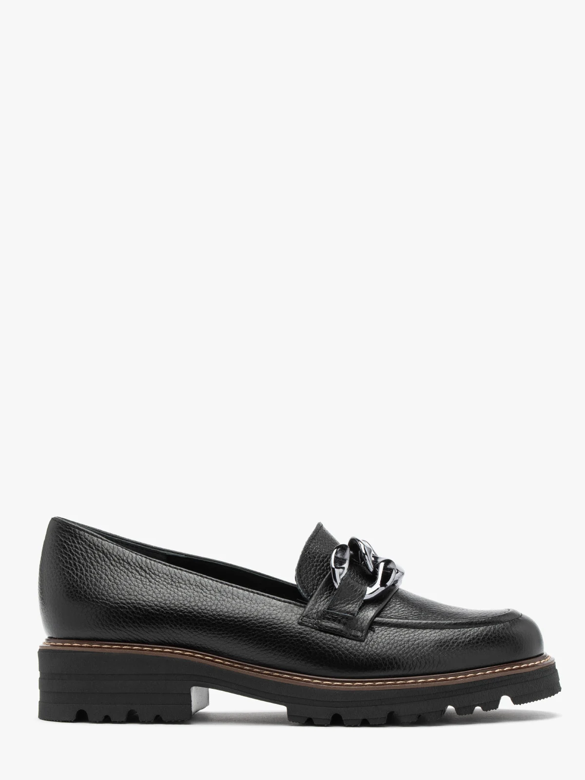 Czarne mokasyny z ozdobnym łańcuchem