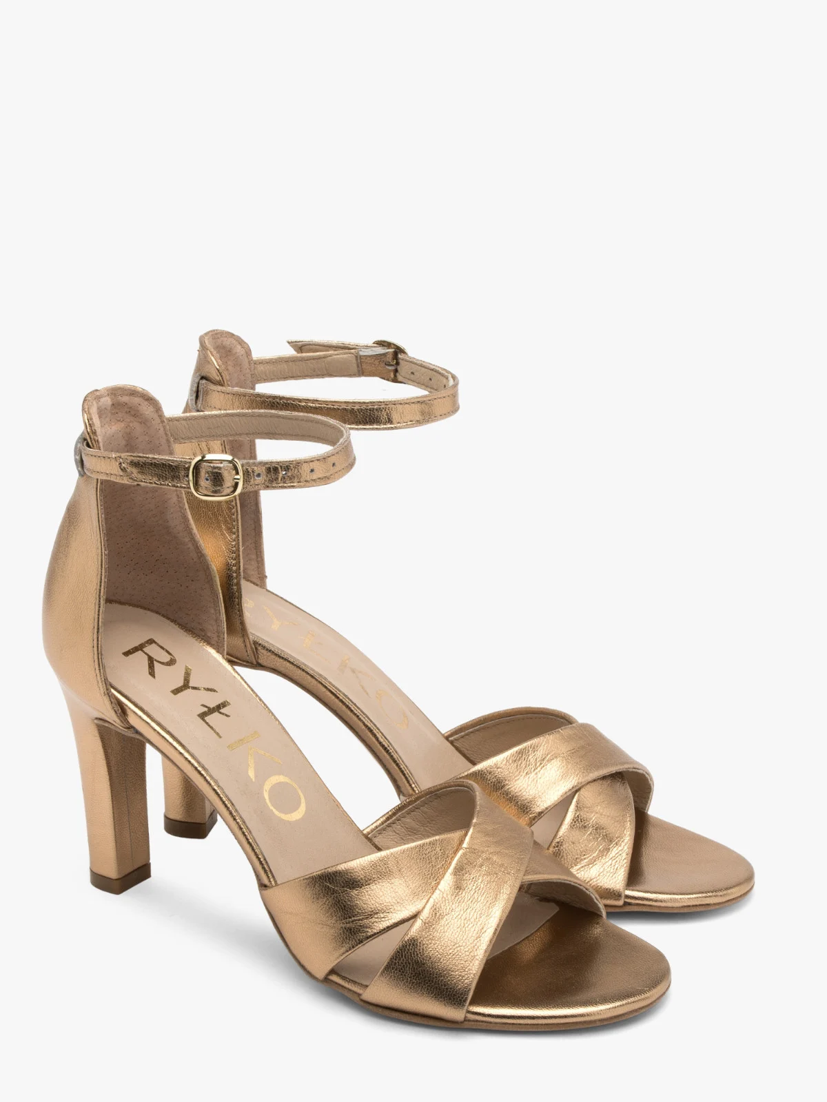 Złote sandały na obcasie