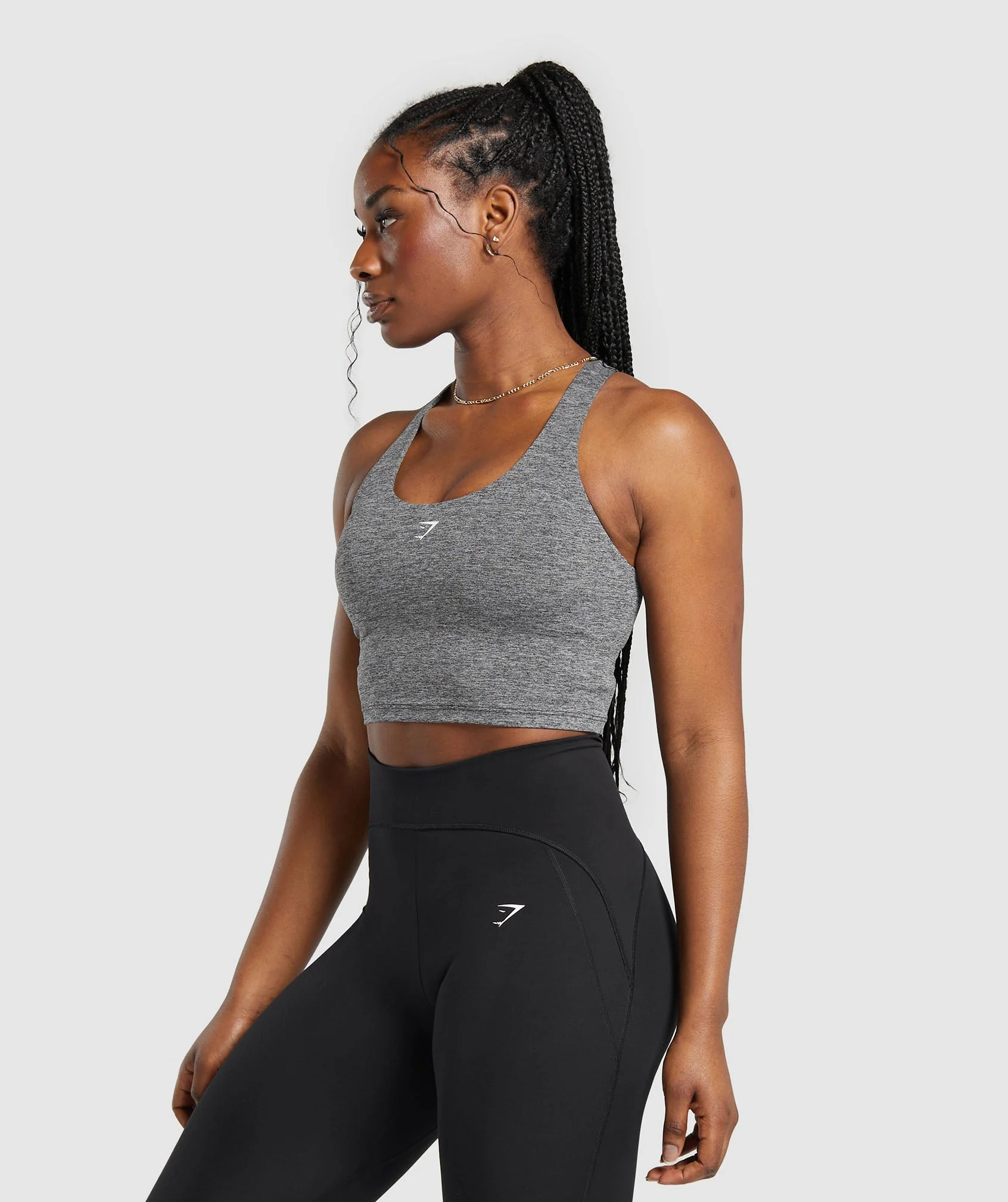 Marl Racer Crop Tank With Shelf