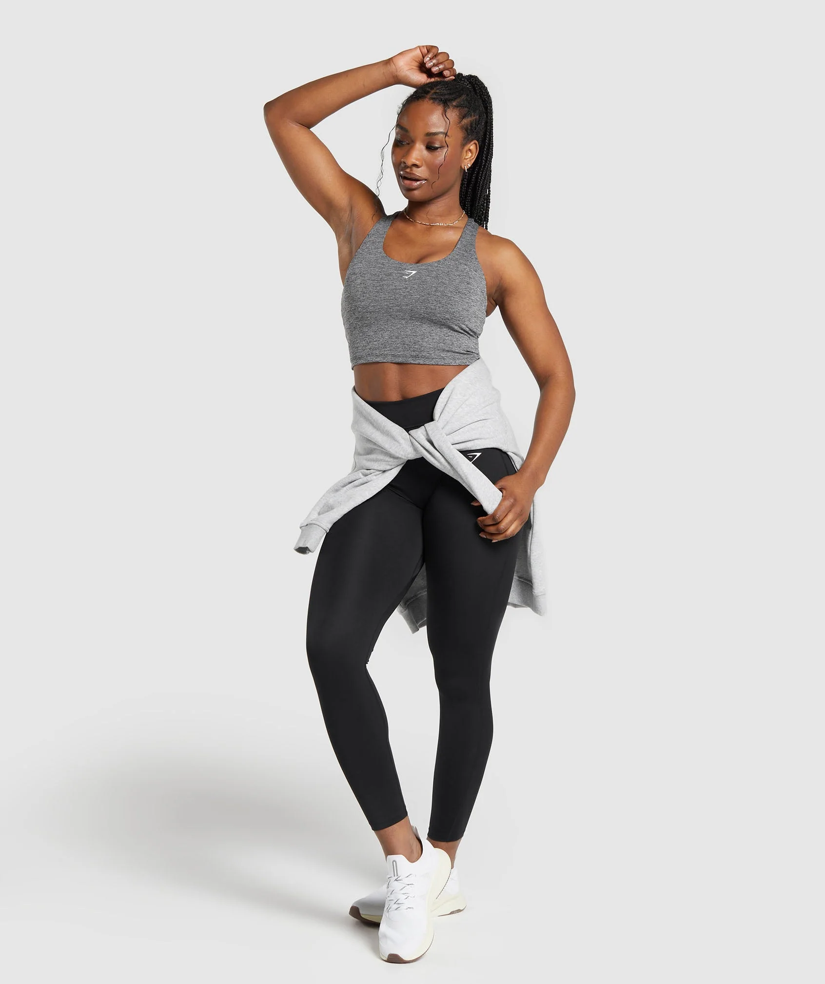 Marl Racer Crop Tank With Shelf