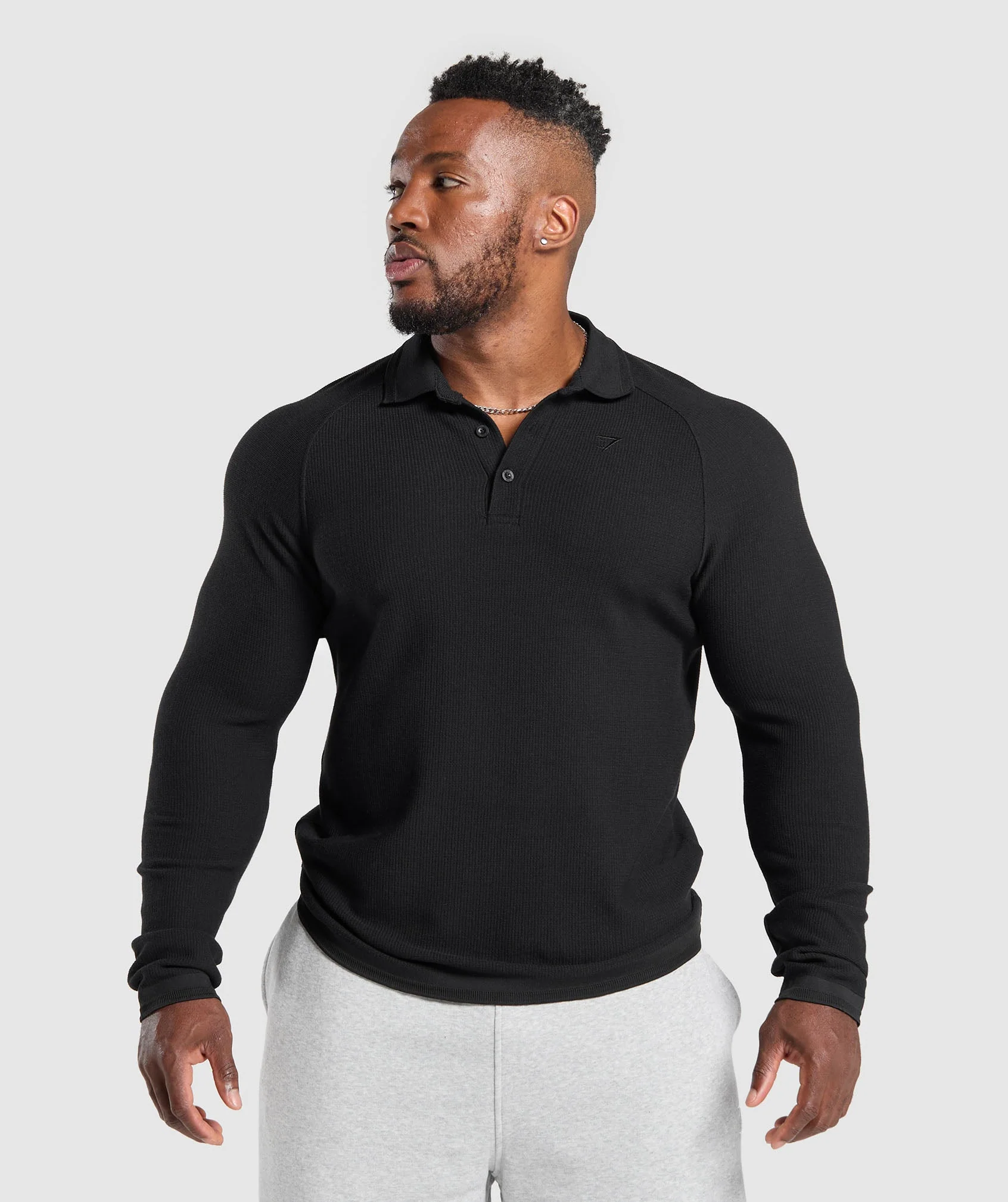 Long Sleeve Waffle Polo Shirt