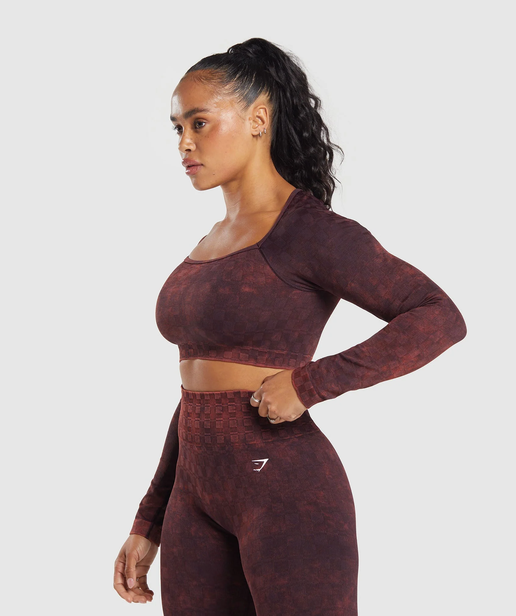 Check Seamless Washed Long Sleeve Top