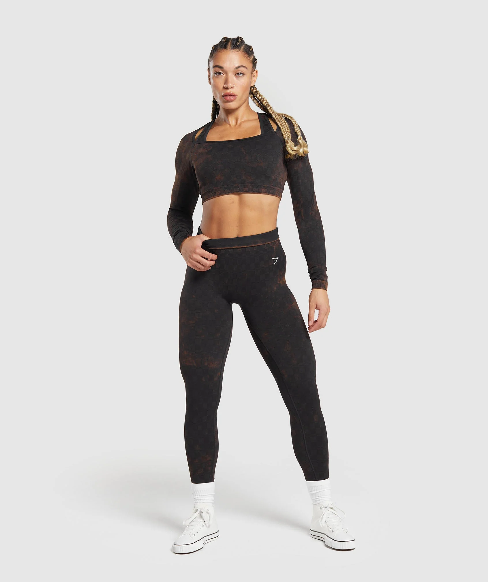 Check Seamless WashedLong Sleeve Top