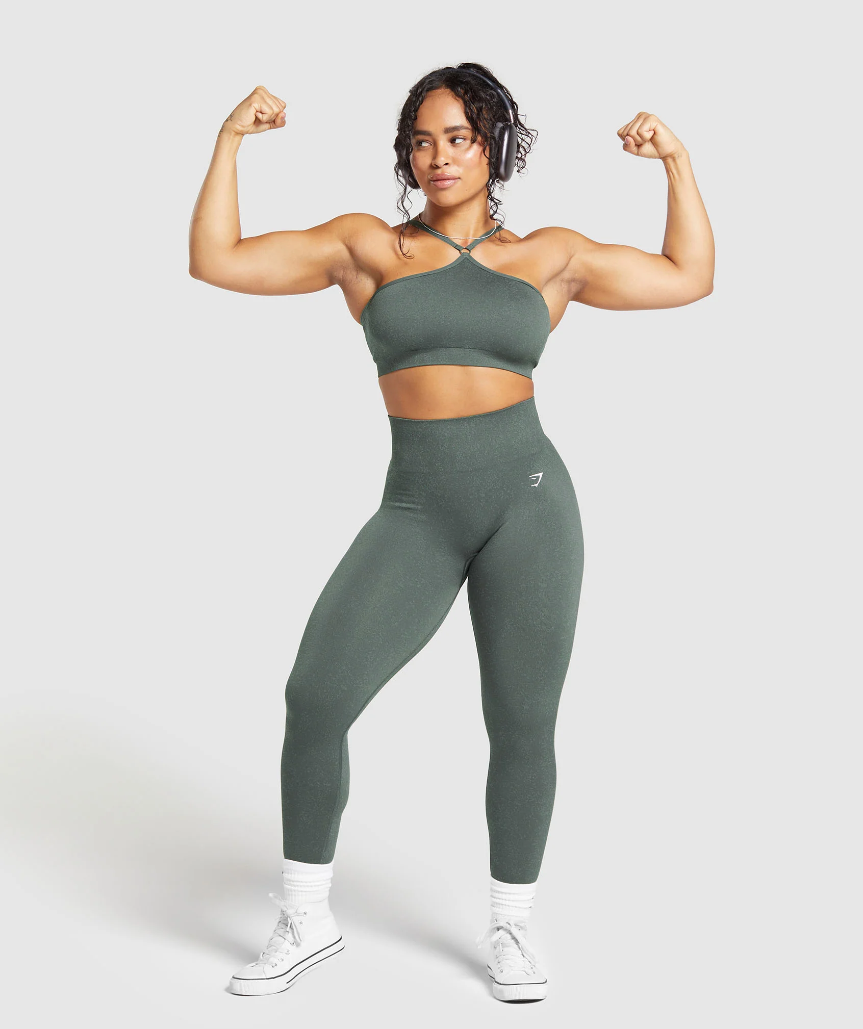 Adapt Fleck Seamless Halterneck Bralette- Slate Teal/Cargo Teal