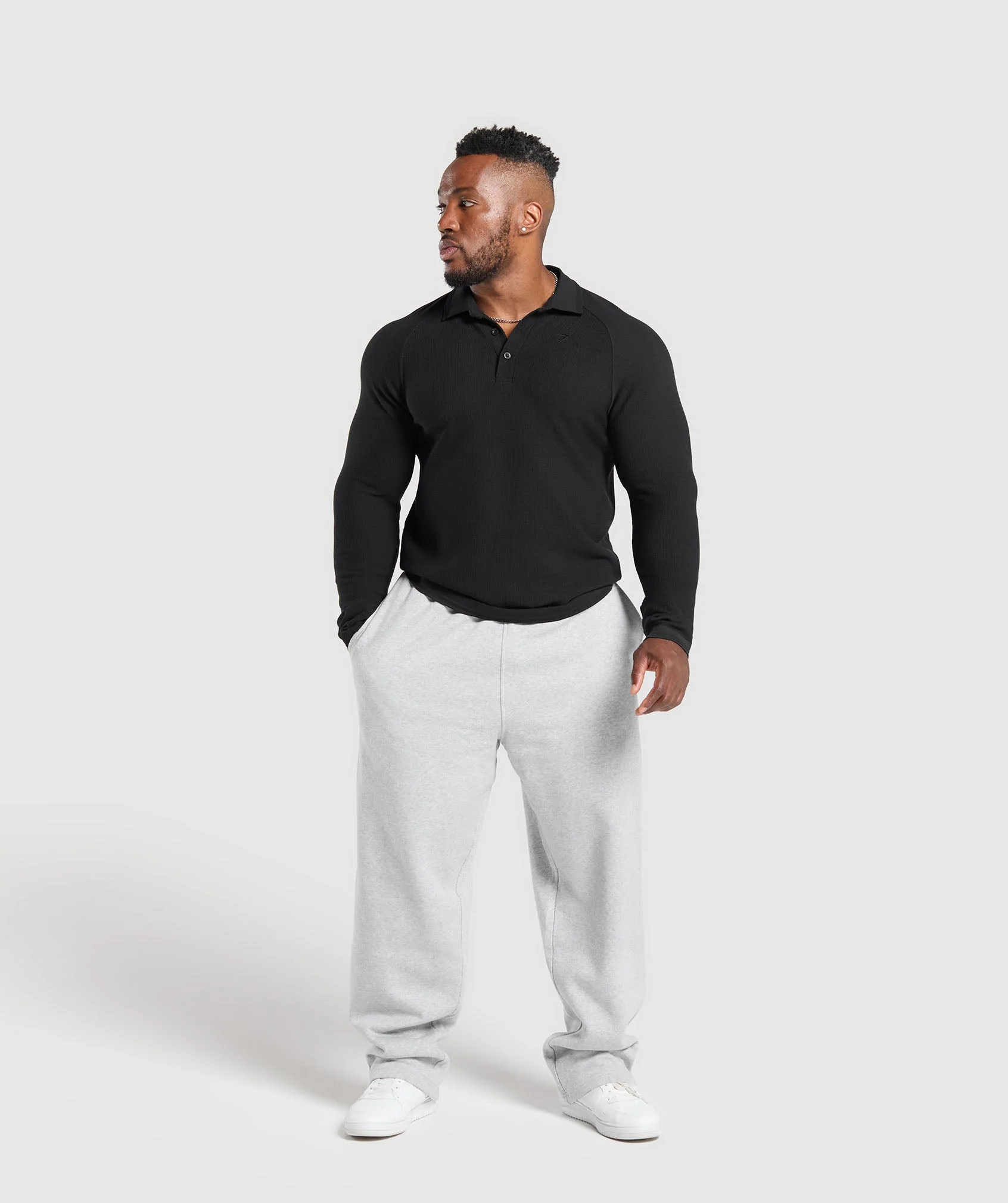 Long Sleeve Waffle Polo Shirt