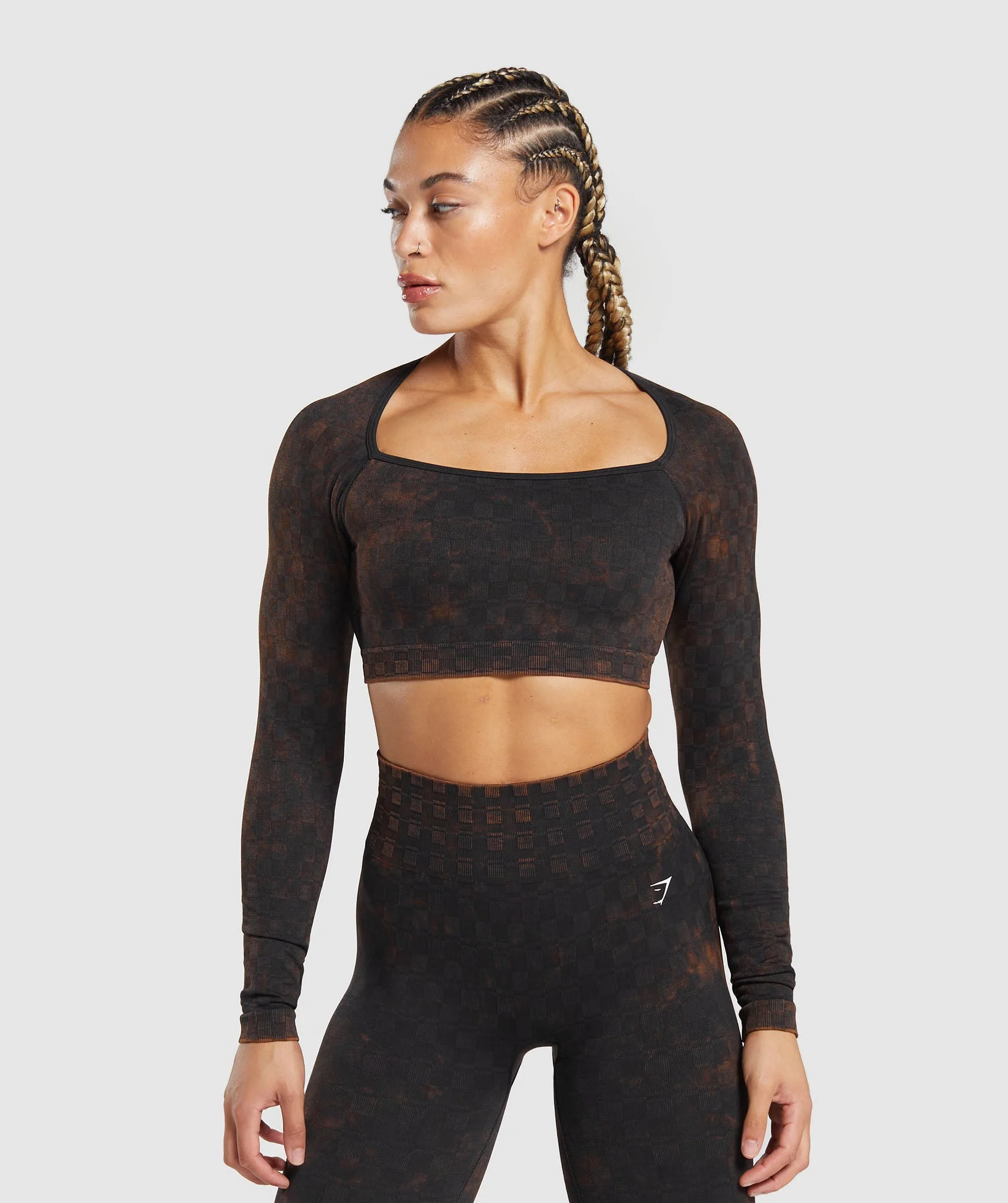 Check Seamless WashedLong Sleeve Top