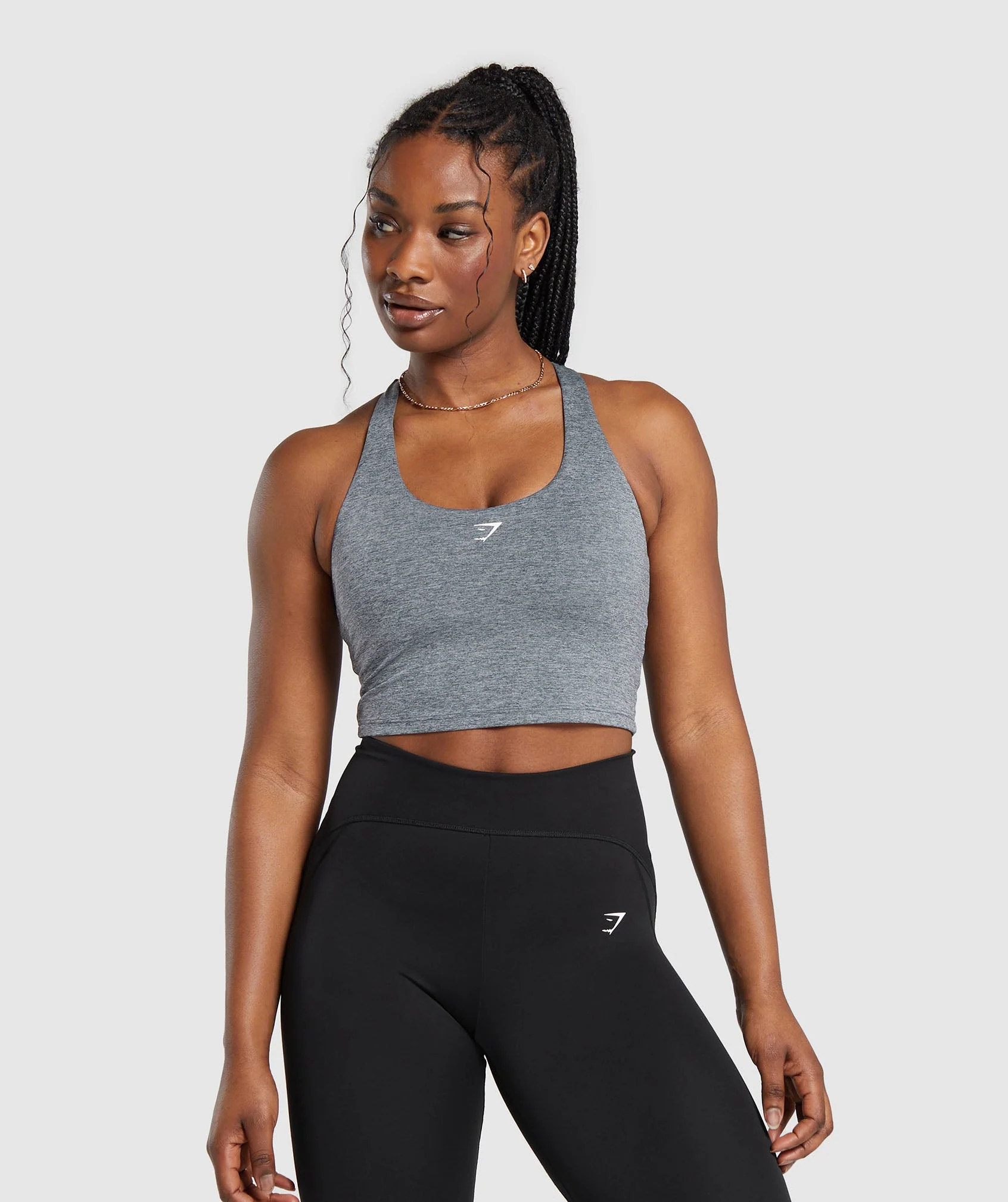 Marl Racer Crop Tank With Shelf
