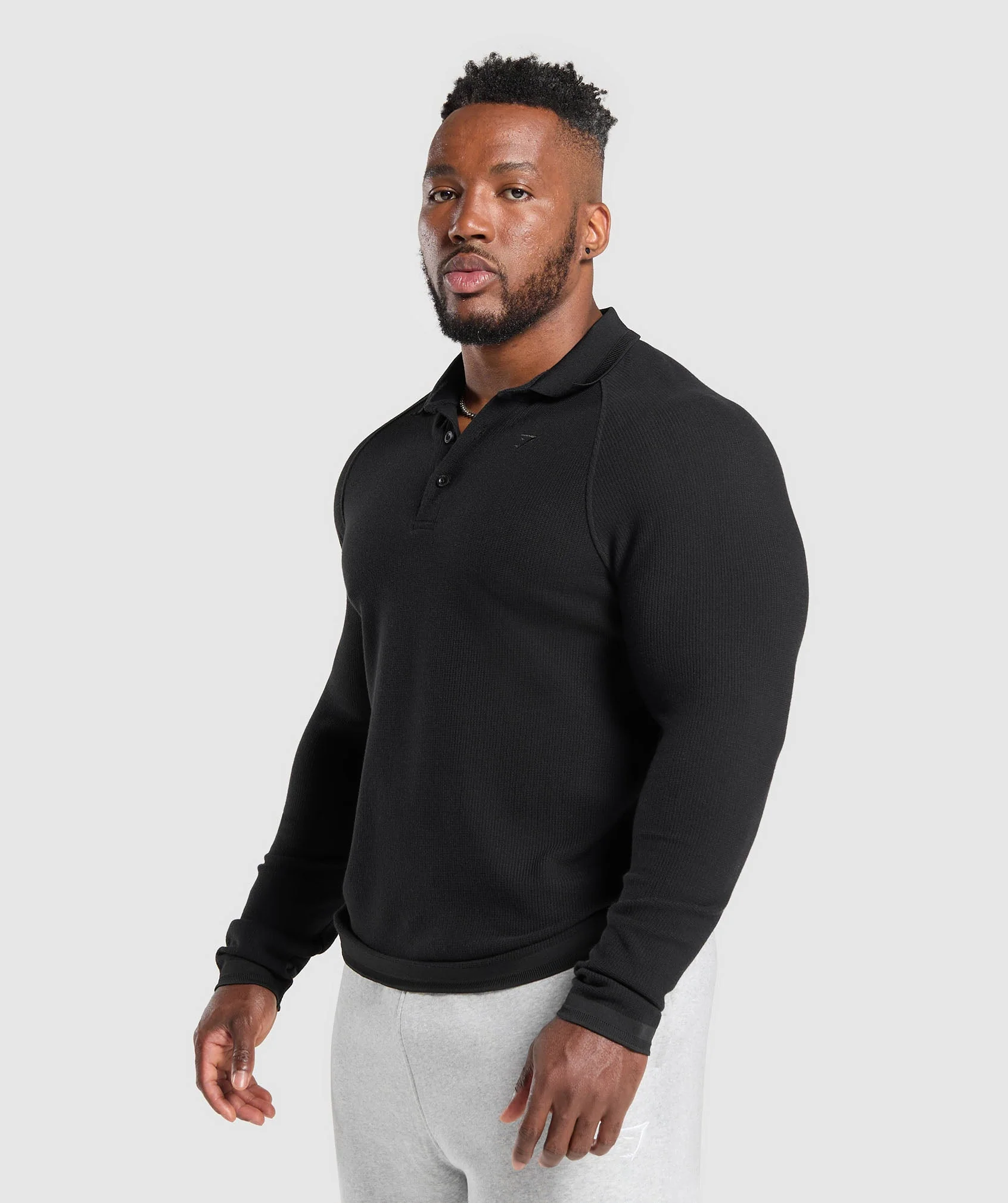 Long Sleeve Waffle Polo Shirt