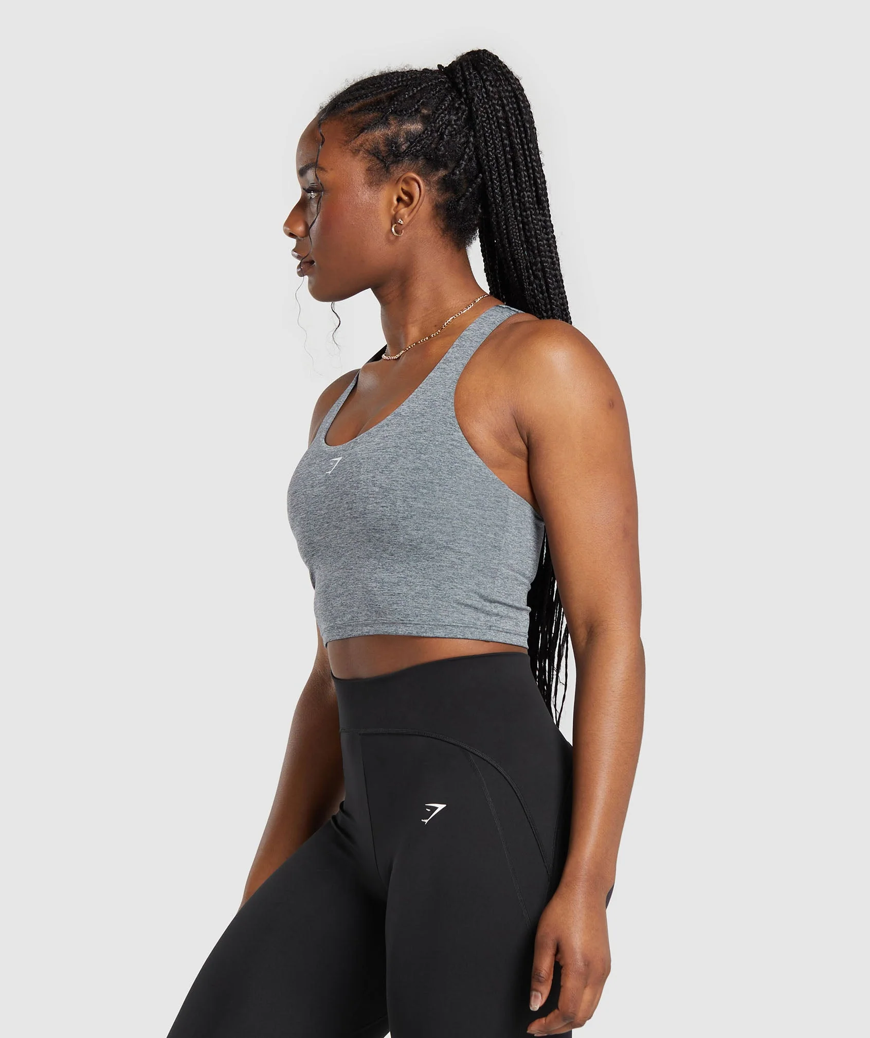Marl Racer Crop Tank With Shelf