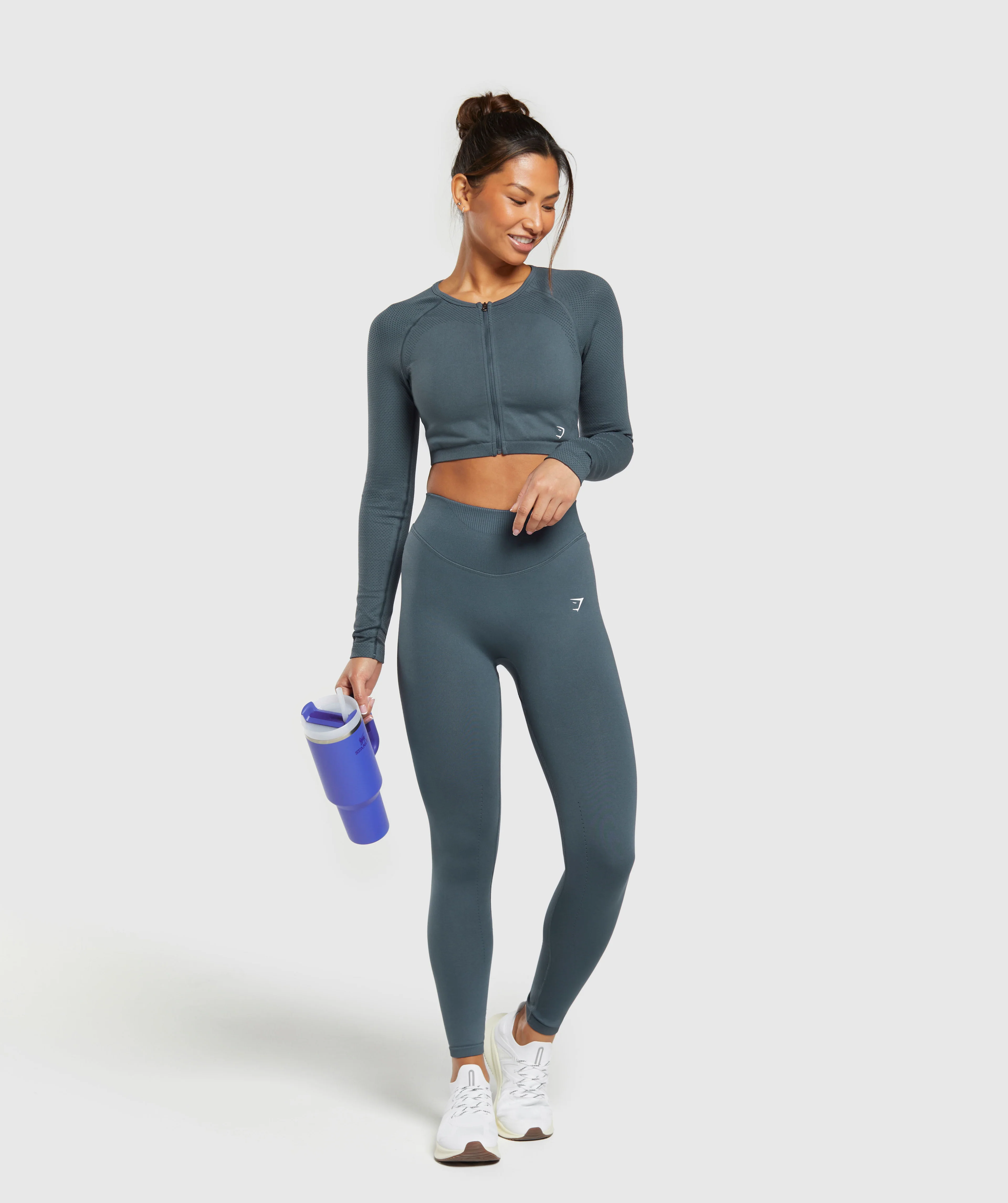 Sweat Seamless Long Sleeve Zip Crop Top