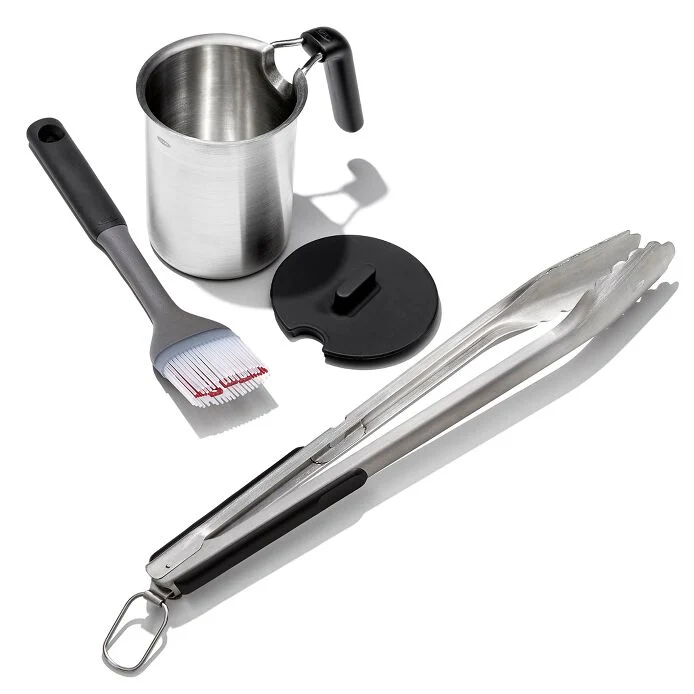 Grilling Basting Pot and Brush Set & Grilling Tongs with Built-In Bottle Opener Bundle