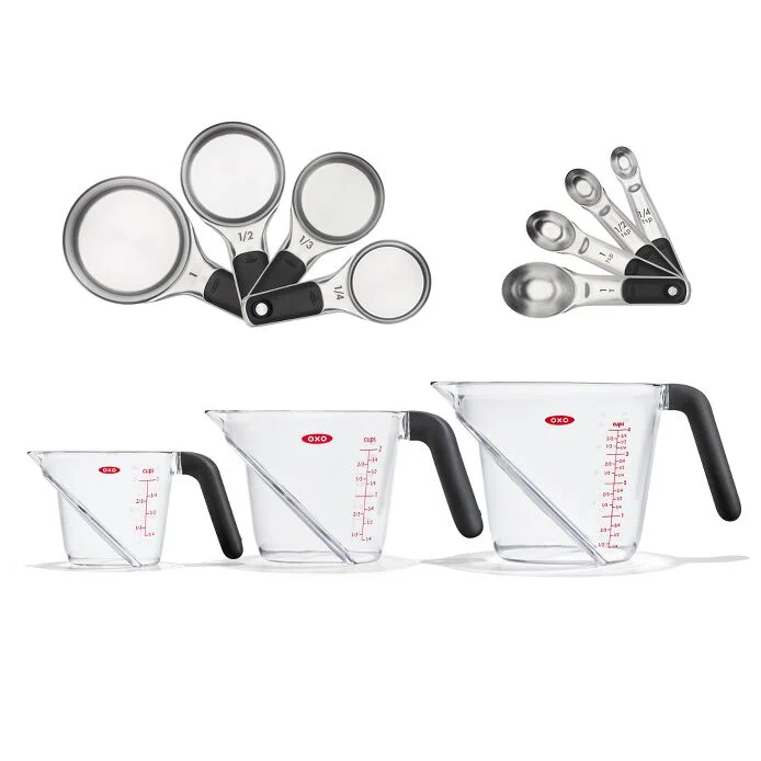 3 Piece Angled Measuring Cup Set & Stainless Steel Measuring Cups and Spoons Set Bundle