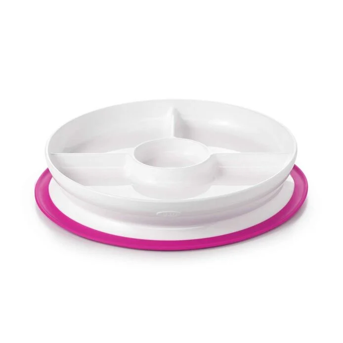 OXO Tot Stick & Stay Suction Divided Plate-Tot Pink