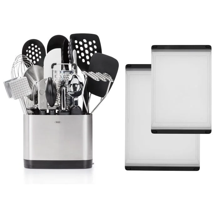 Everyday Kitchen Tool Set (15 pc) & 2-Piece Cutting Board Set Bundle