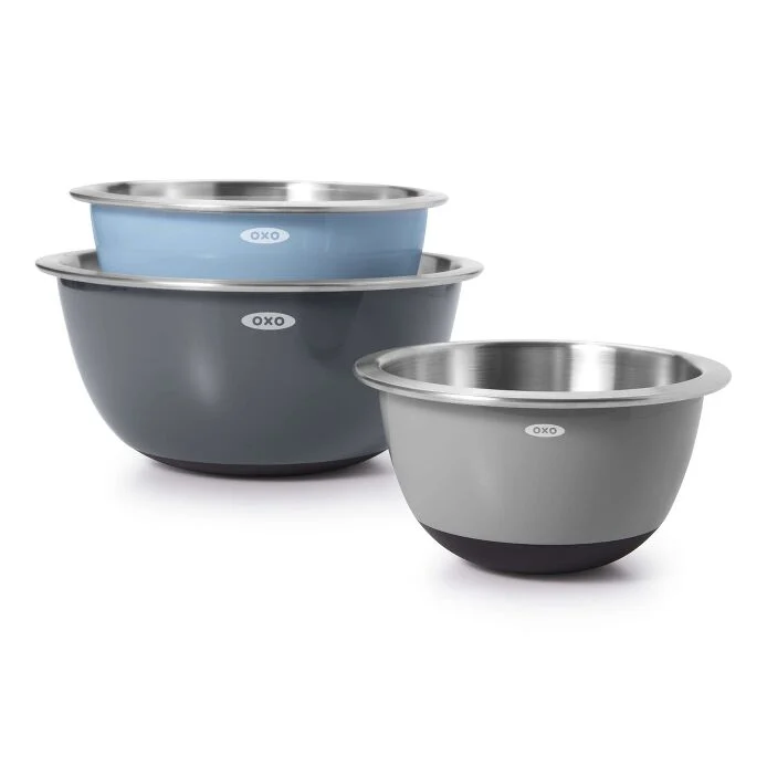 3-Piece Stainless Steel Mixing Bowl Set - Blue/Gray