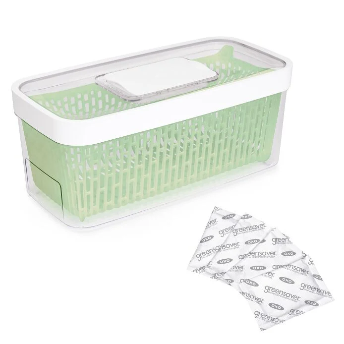 GreenSaver Produce Keeper (5.0 Qt) & OXO GreenSaver Carbon Filter Refills - 4 Pack Bundle