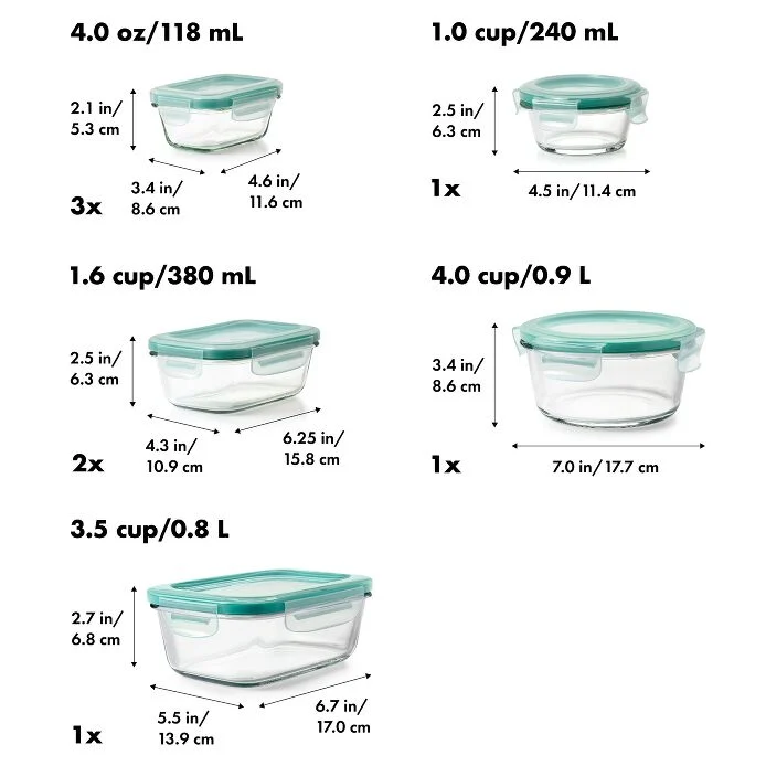 16 Piece Glass Smart Seal Everyday Container Set