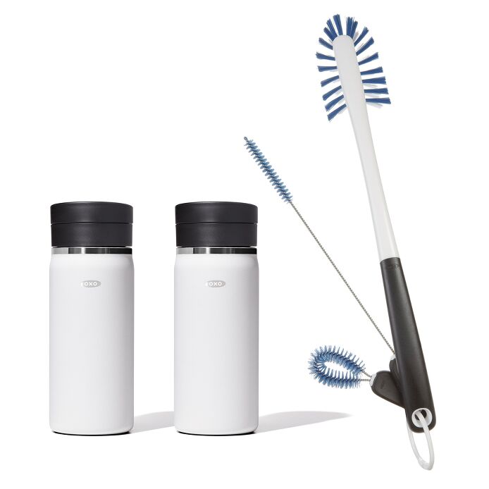 2-Pack 16 oz. Thermal Mug with SimplyClean Lid with Bottle Brush Bundle