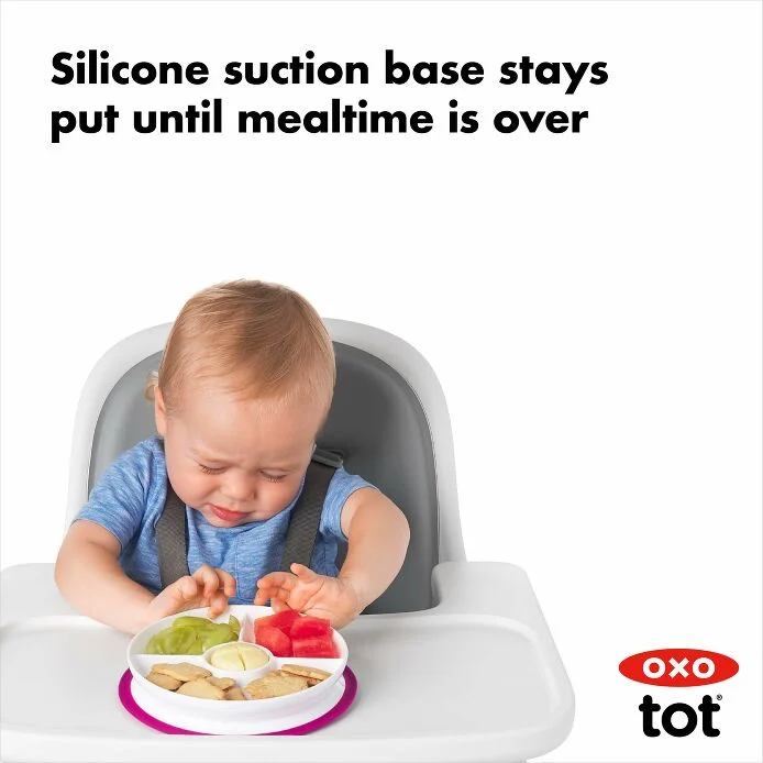 OXO Tot Stick & Stay Suction Divided Plate-Tot Pink