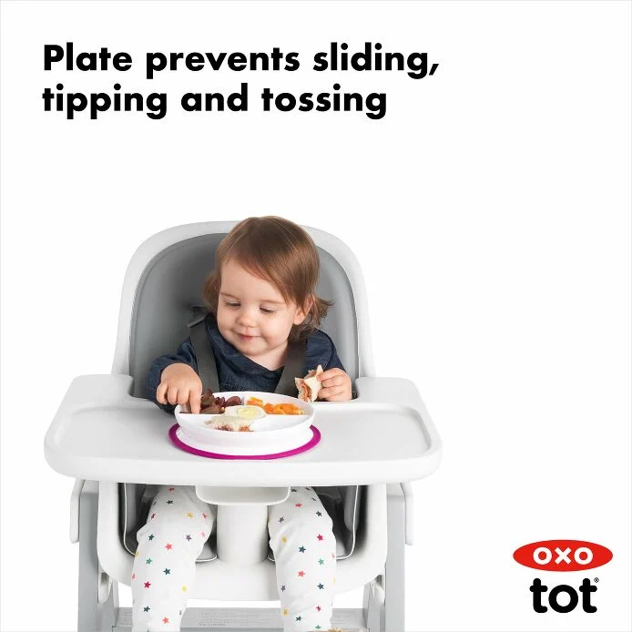 OXO Tot Stick & Stay Suction Divided Plate-Tot Pink
