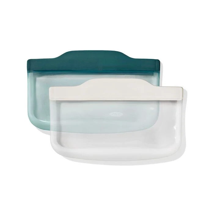 OXO Good Grips Silicone Reusable Bag - 4 Piece Lunch Set - Oat/Lagoon
