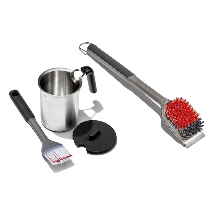 Grilling Basting Pot and Brush Set & Nylon Grill Brush for Cold Cleaning Bundle