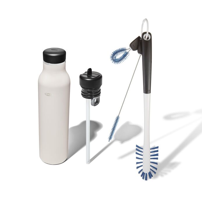 24oz Water Bottle with extra Straw Lid & Bottle Brush Bundle