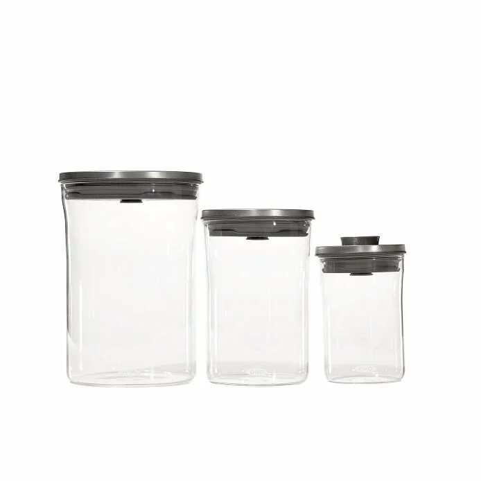Steel 3-Piece Glass POP Round Canister Graduated Set