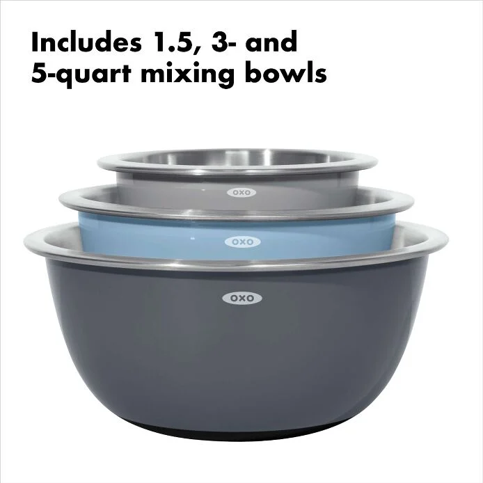 3-Piece Stainless Steel Mixing Bowl Set - Blue/Gray