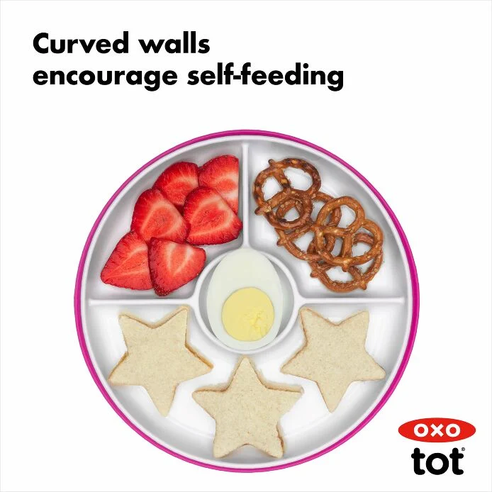 OXO Tot Stick & Stay Suction Divided Plate-Tot Pink