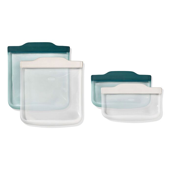 OXO Good Grips Silicone Reusable Bag - 4 Piece Lunch Set - Oat/Lagoon