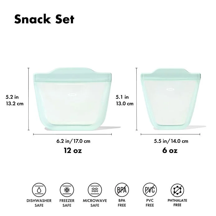 Tot Silicone Reusable Bags – 2 Piece Mixed Snack Set - Opal
