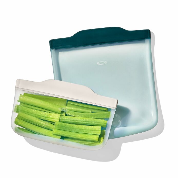 OXO Good Grips Silicone Reusable Bag - 4 Piece Lunch Set - Oat/Lagoon