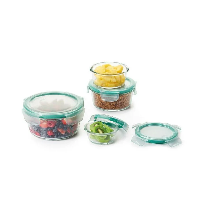 8 Piece SNAP Glass Round Container Set