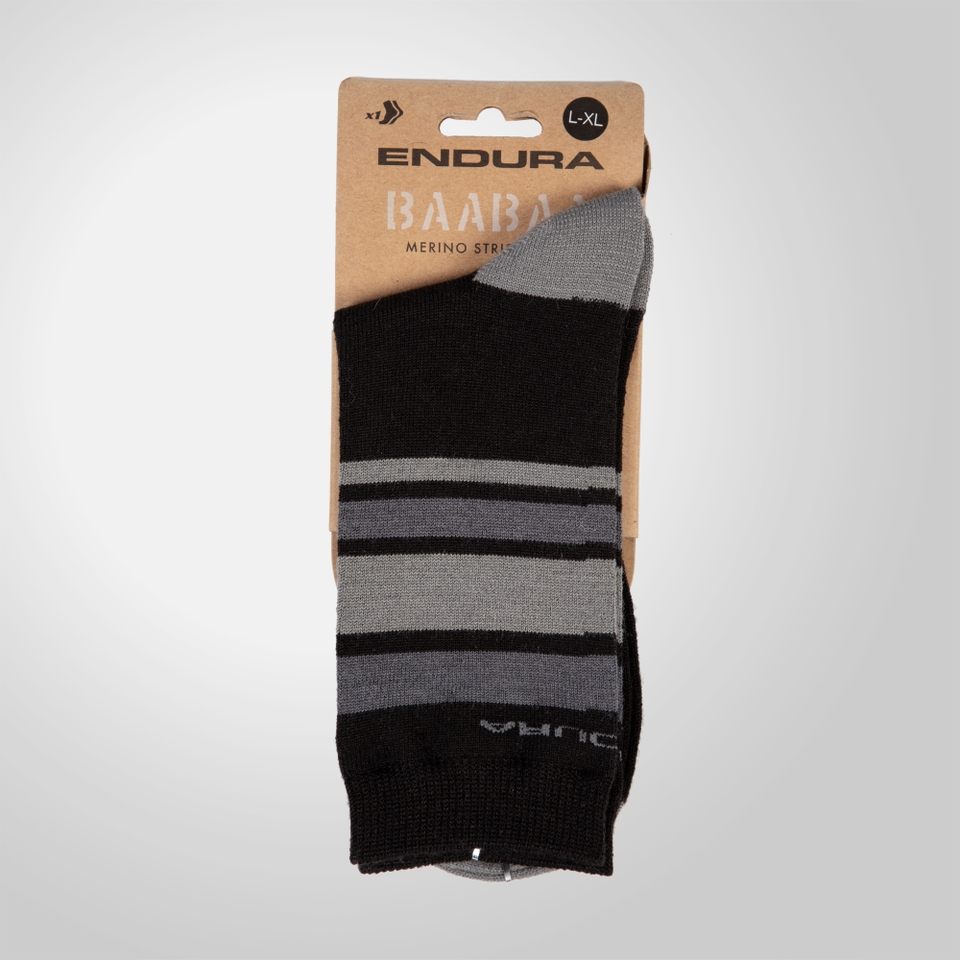 Men's BaaBaa Merino Stripe Sock - Matt Black - S-M