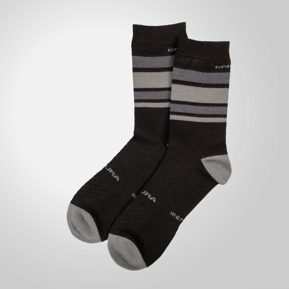 Men's BaaBaa Merino Stripe Sock - Matt Black - S-M