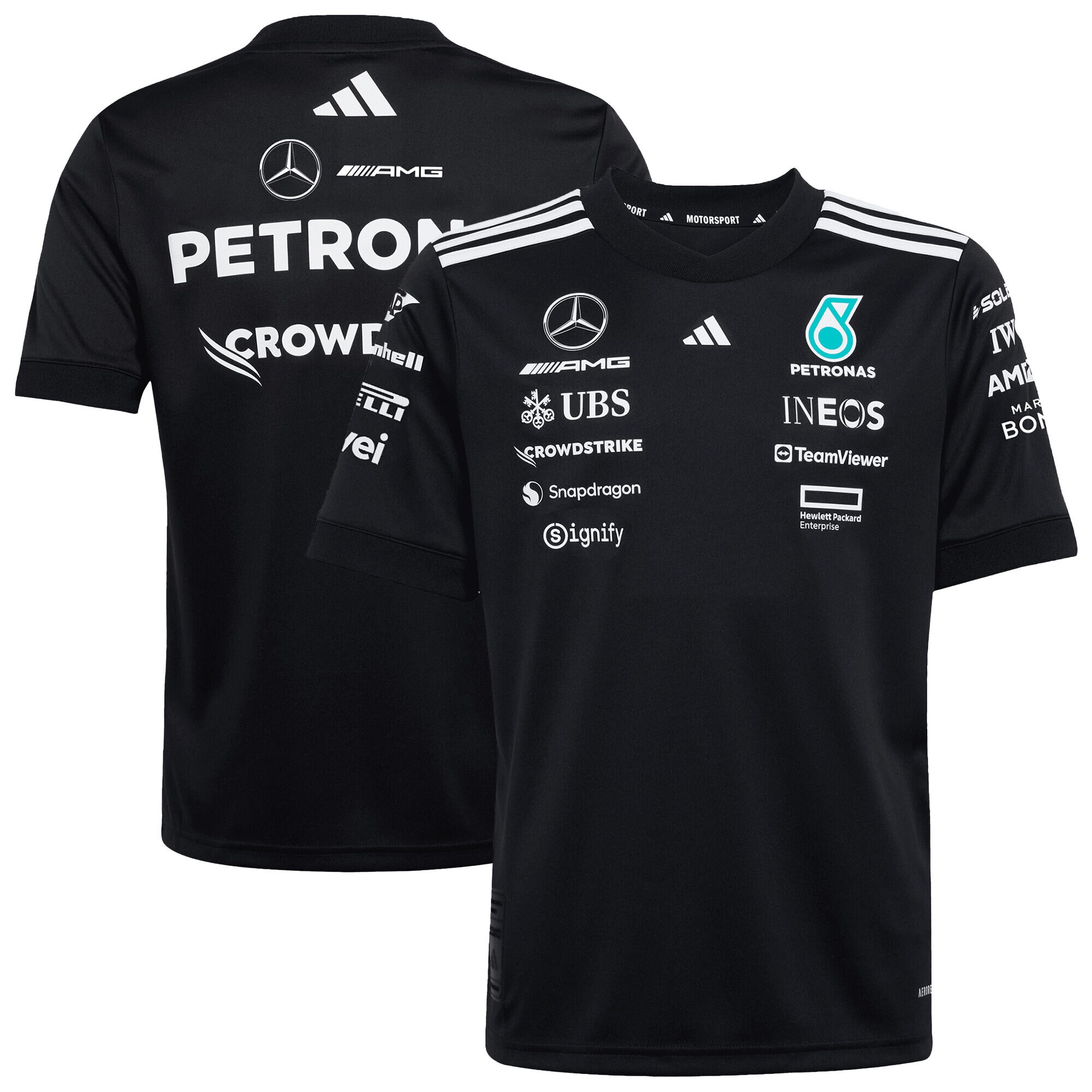 Mercedes AMG Petronas adidas F1 2025 Team Driver T-Shirt - Black - Kids