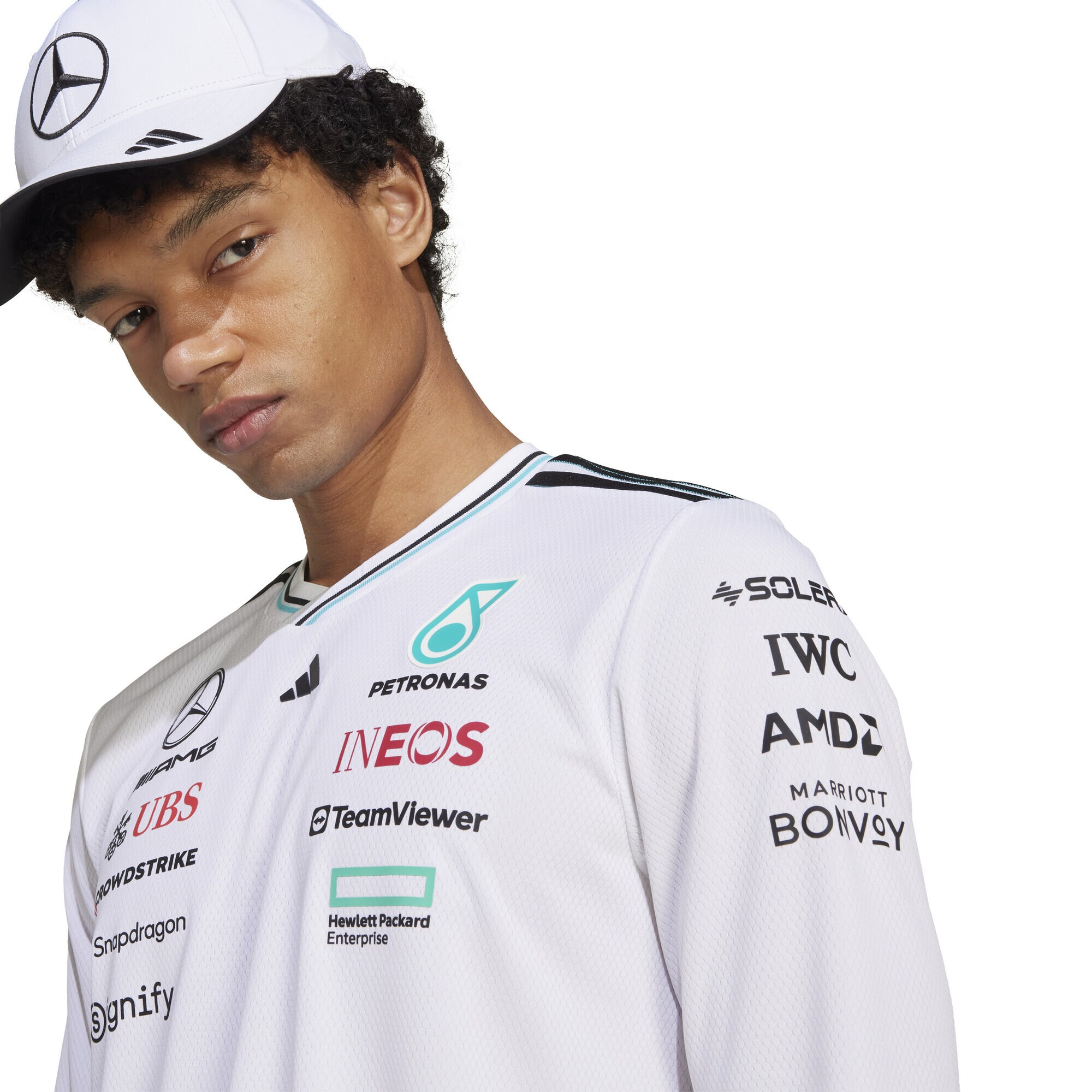 Mercedes AMG Petronas adidas Authentic Team Driver Long Sleeve T-Shirt - White