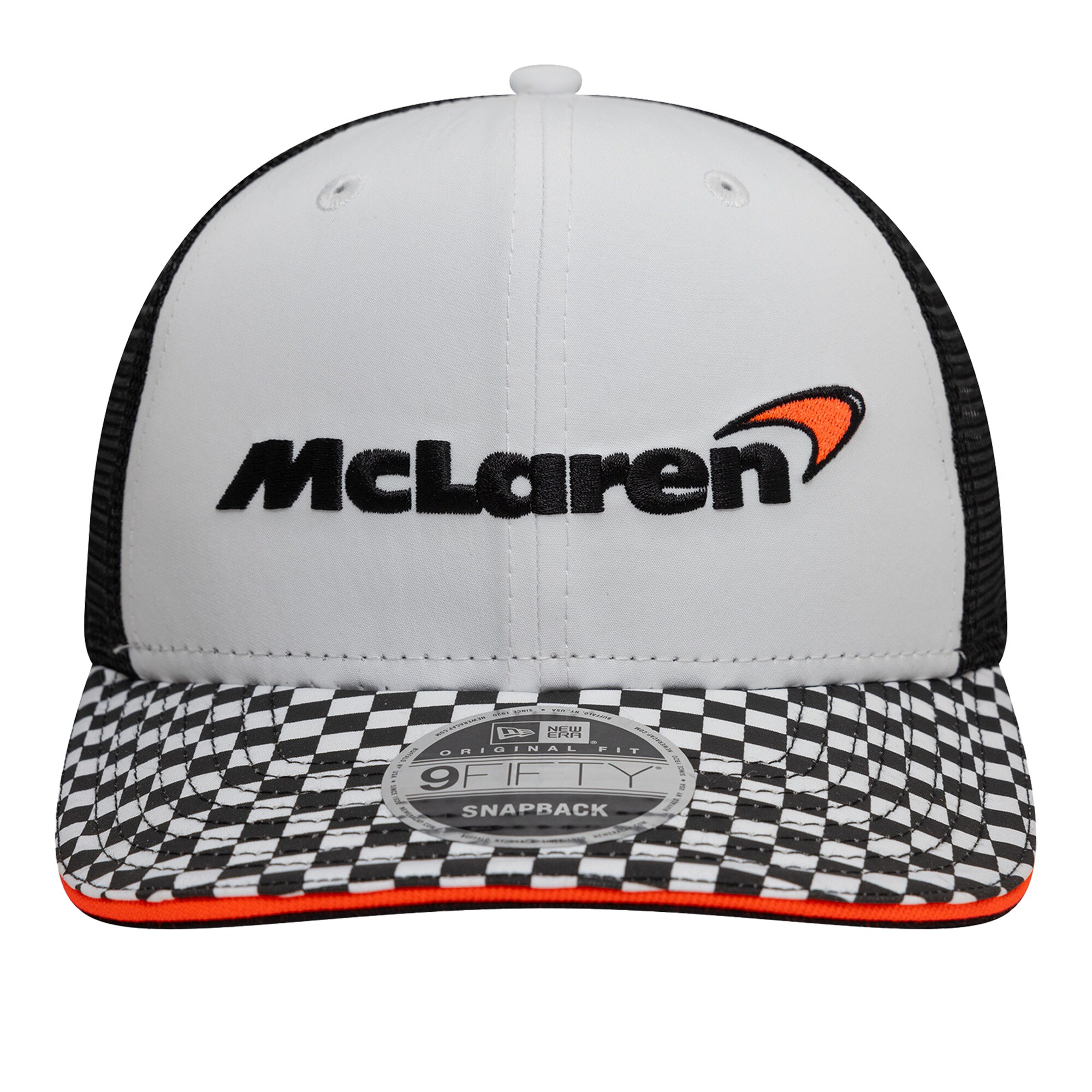 McLaren New Era Checkered Visor 9FIFTY Pre Curve Cap - White